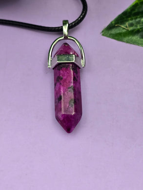 Purple Kiwi Stone Crystal Point Necklace